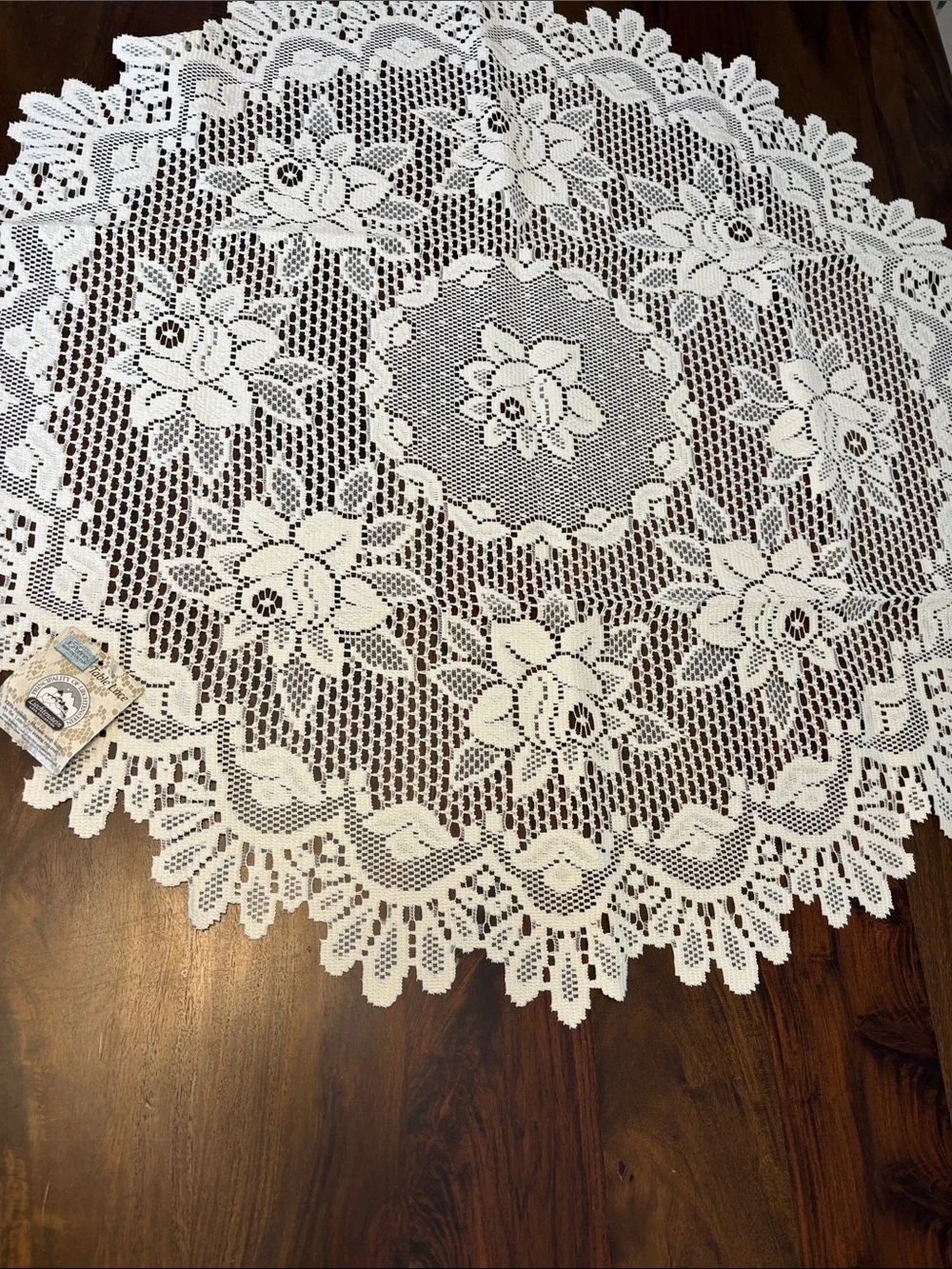 NWT - Vintage JCPenny Cream Liechtenstein Lace Floral Table Cover
